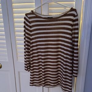 Talbots Brown and Cream Striped Tunic Sweater